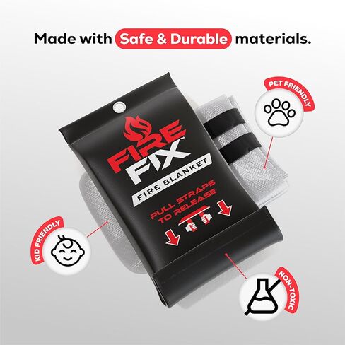 Fire Fix Fire Blanket for Home Safety | 4-Pack + Mount | Fiberglass Emergency Blanket Fire Extinguisher | Apartment, Camping, Car, Garage, House & Kitchen | Fireproof Retardant & Suppression 39" x 39" in Saudi Arabia