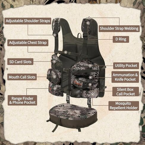 سترة ديك رومي مع وسادة مقعد وحقيبة ألعاب، سترة صيد ديك رومي قابلة للتعديل مع جيوب جانبية لزجاجة المياه (NSC MP) in Kuwait