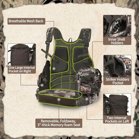 سترة ديك رومي مع وسادة مقعد وحقيبة ألعاب، سترة صيد ديك رومي قابلة للتعديل مع جيوب جانبية لزجاجة المياه (NSC MP) in Kuwait