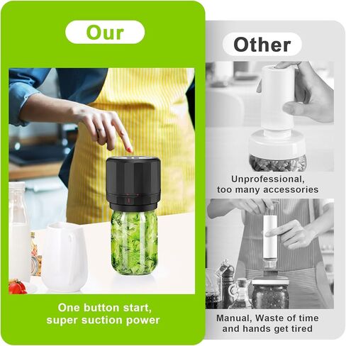 M11 Mason Jar Vacuum Sealer - طقم سدادة تفريغ جرة ميسون الكهربائية مع أغطية ميسون واسعة ومنتظمة للفم، سدادة تفريغ جرة لتعليب الجرار، آلة ختم فراغ لتخزين المواد الغذائية in Kuwait