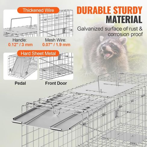 VEVOR Live Animal Cage Trap, 50" x 20" x 26" Humane Cat Trap Galvanized Iron, Folding Animal Trap with Handle for Stray Dogs, Armadillos, Raccoons, Marmots, Foxes in Saudi Arabia