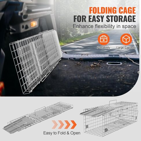 VEVOR Live Animal Cage Trap, 50" x 20" x 26" Humane Cat Trap Galvanized Iron, Folding Animal Trap with Handle for Stray Dogs, Armadillos, Raccoons, Marmots, Foxes in Saudi Arabia