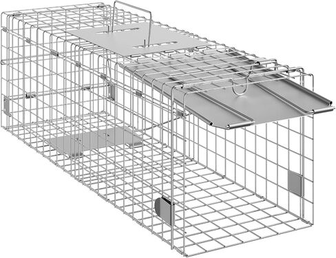 VEVOR Live Animal Cage Trap, 50" x 20" x 26" Humane Cat Trap Galvanized Iron, Folding Animal Trap with Handle for Stray Dogs, Armadillos, Raccoons, Marmots, Foxes in Saudi Arabia