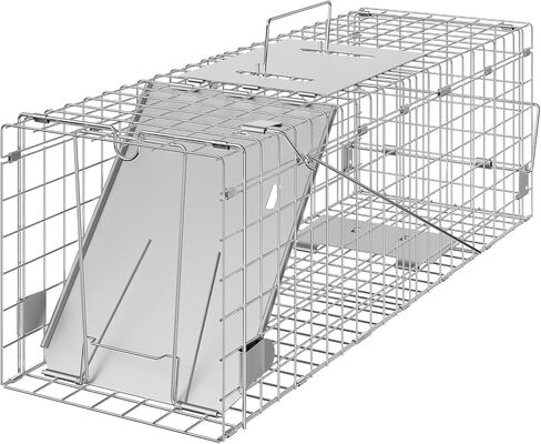 VEVOR Live Animal Cage Trap, 50" x 20" x 26" Humane Cat Trap Galvanized Iron, Folding Animal Trap with Handle for Stray Dogs, Armadillos, Raccoons, Marmots, Foxes in Saudi Arabia