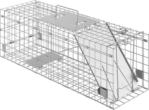 VEVOR Live Animal Cage Trap, 50" x 20" x 26" Humane Cat Trap Galvanized Iron, Folding Animal Trap with Handle for Stray Dogs, Armadillos, Raccoons, Marmots, Foxes in Saudi Arabia