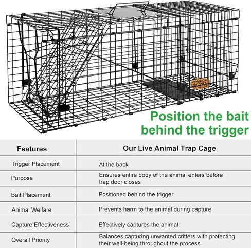 Live Animal Trap Cage, 32" X 12" X 12.5" Catch and Release, Humane Live Trap Cage Indoor & Outdoor Foldable Live Trap for Raccoons,Groundhogs, Stray Cats,Squirrels, Rabbits, woodchucks in Saudi Arabia