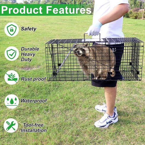 Live Animal Trap Cage, 32" X 12" X 12.5" Catch and Release, Humane Live Trap Cage Indoor & Outdoor Foldable Live Trap for Raccoons,Groundhogs, Stray Cats,Squirrels, Rabbits, woodchucks in Saudi Arabia