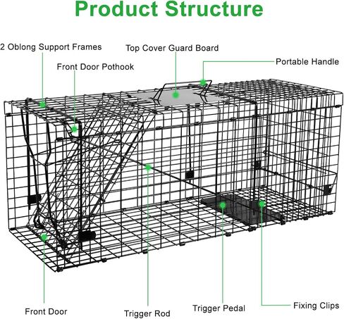 Live Animal Trap Cage, 32" X 12" X 12.5" Catch and Release, Humane Live Trap Cage Indoor & Outdoor Foldable Live Trap for Raccoons,Groundhogs, Stray Cats,Squirrels, Rabbits, woodchucks in Saudi Arabia