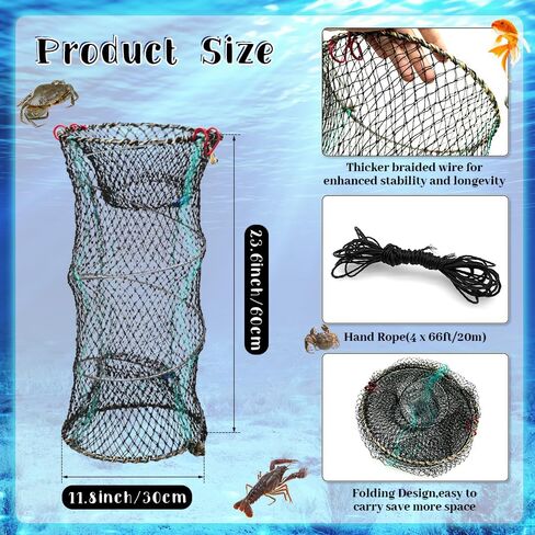 4 عبوات من مصيدة طعم الصيد، مصيدة جراد البحر، مصائد صيد قابلة للطي مع حبل بطول 260 قدم، مصيدة سرطان البحر، مصيدة أسماك لجراد البحر، جراد البحر، الروبيان، ملحقات صيد قابلة للطي in Kuwait