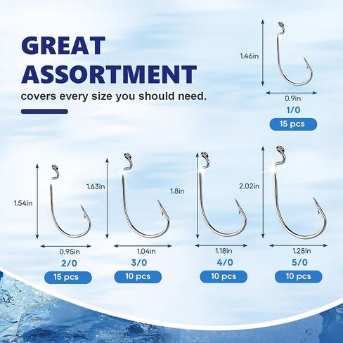 UCEC Fishing Hooks, 140PCS/ 100PCS/ 60PCS EWG Offset Worm Hooks Bass Hooks Wide Gap 2X Strong Senko Bait Texas Rig Jig Fish Hooks for Bass Trout Saltwater Freshwater Size:#4#2#1 1/0 2/0 3/0 4/0 5/0 in Saudi Arabia