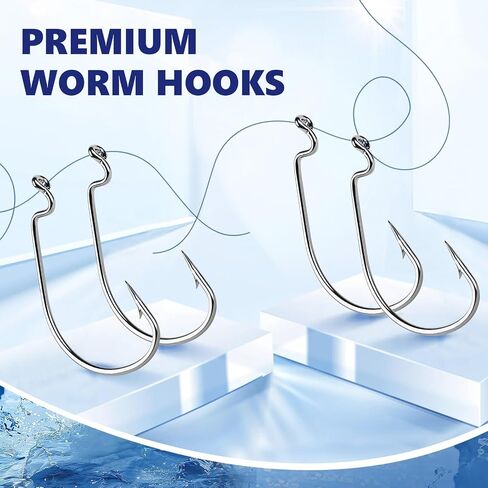 UCEC Fishing Hooks, 140PCS/ 100PCS/ 60PCS EWG Offset Worm Hooks Bass Hooks Wide Gap 2X Strong Senko Bait Texas Rig Jig Fish Hooks for Bass Trout Saltwater Freshwater Size:#4#2#1 1/0 2/0 3/0 4/0 5/0 in Saudi Arabia