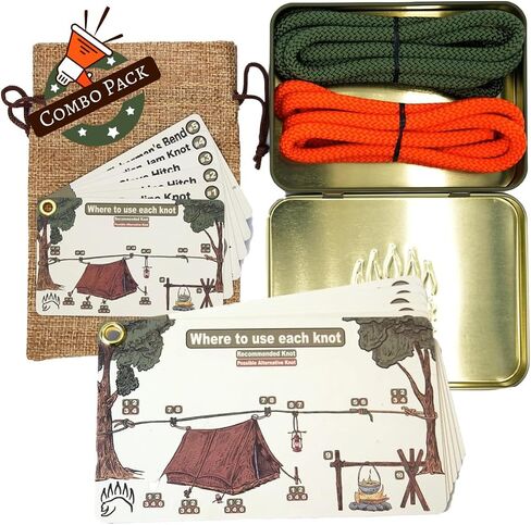 Outdoors Knot Tying Kit | Bear Essentials Best Camping Knots Edition - with Waterproof Knot Cards, Practice Ropes, Burlap Sack, Aluminum Tin Case | for Outdoor Survival, Camping & Hiking in Saudi Arabia