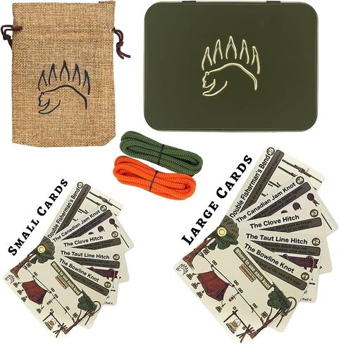 Outdoors Knot Tying Kit | Bear Essentials Best Camping Knots Edition - with Waterproof Knot Cards, Practice Ropes, Burlap Sack, Aluminum Tin Case | for Outdoor Survival, Camping & Hiking in Saudi Arabia