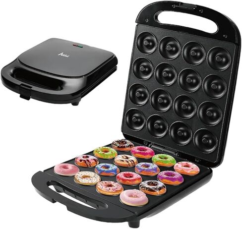 Mini Donut Maker Pancake Waffle Maker Machine for Instant Breakfast, Snacks, Dessert; Non-stick Surface, Cake Machine, Waffle maker, Kid's friendly, Double-Sided Heating Makes 16 Donut, Black in Saudi Arabia