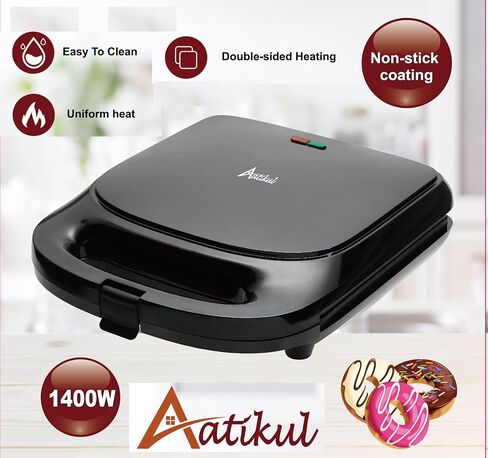 Mini Donut Maker Pancake Waffle Maker Machine for Instant Breakfast, Snacks, Dessert; Non-stick Surface, Cake Machine, Waffle maker, Kid's friendly, Double-Sided Heating Makes 16 Donut, Black in Saudi Arabia