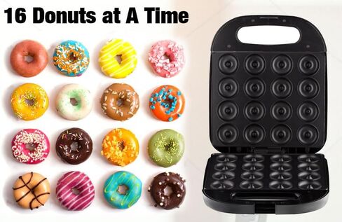 Mini Donut Maker Pancake Waffle Maker Machine for Instant Breakfast, Snacks, Dessert; Non-stick Surface, Cake Machine, Waffle maker, Kid's friendly, Double-Sided Heating Makes 16 Donut, Black in Saudi Arabia
