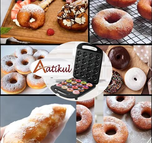 Mini Donut Maker Pancake Waffle Maker Machine for Instant Breakfast, Snacks, Dessert; Non-stick Surface, Cake Machine, Waffle maker, Kid's friendly, Double-Sided Heating Makes 16 Donut, Black in Saudi Arabia