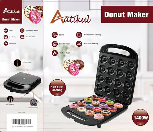 Mini Donut Maker Pancake Waffle Maker Machine for Instant Breakfast, Snacks, Dessert; Non-stick Surface, Cake Machine, Waffle maker, Kid's friendly, Double-Sided Heating Makes 16 Donut, Black in Saudi Arabia