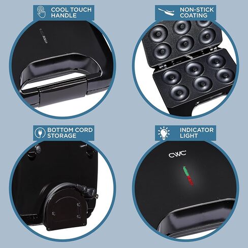 اطبخ باستخدام صانع الدونات الصغير الملون: اصنع حلوى ملونة بألواح غير لاصقة بقوة 750 وات، ومقبض سهل التنظيف، وملمس بارد، وأقدام مقاومة للانزلاق؛ تصنع 6 قطع دونات لحلويات مناسبة للأطفال، باللون الأسود in Kuwait