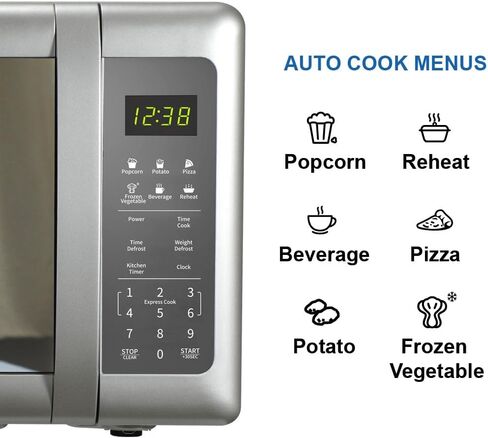 فرن ميكروويف إيمرسون MW7601SL مدمج على سطح الطاولة مع باب أنيق ذو مرآة 10 مستويات طاقة، 6 قوائم تلقائية، قرص دوار زجاجي وقفل آمن للأطفال، 0.7 قدم مكعب. قدم، فضي in Kuwait