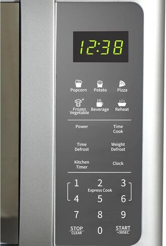 فرن ميكروويف إيمرسون MW7601SL مدمج على سطح الطاولة مع باب أنيق ذو مرآة 10 مستويات طاقة، 6 قوائم تلقائية، قرص دوار زجاجي وقفل آمن للأطفال، 0.7 قدم مكعب. قدم، فضي in Kuwait