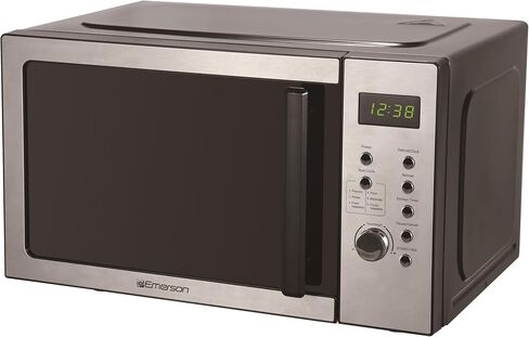 Emerson MW7601SL Compact Countertop Microwave Oven with Sleek Mirrored Finish Door 10 Power Levels, 6 Auto Menus, Glass Turntable and Child Safe Lock, 0.7 Cu. Ft, Silver in Kuwait