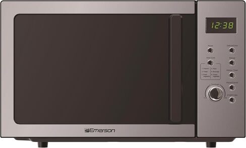 Emerson MW7601SL Compact Countertop Microwave Oven with Sleek Mirrored Finish Door 10 Power Levels, 6 Auto Menus, Glass Turntable and Child Safe Lock, 0.7 Cu. Ft, Silver in Kuwait