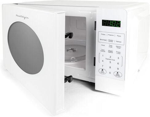 فرن ميكروويف نوستالجيا مودرن ريترو - 700 وات - 0.7 قدم مكعب - 12 إعداد طهي مبرمج مسبقًا - ساعة رقمية - أجهزة المطبخ - أبيض in Kuwait