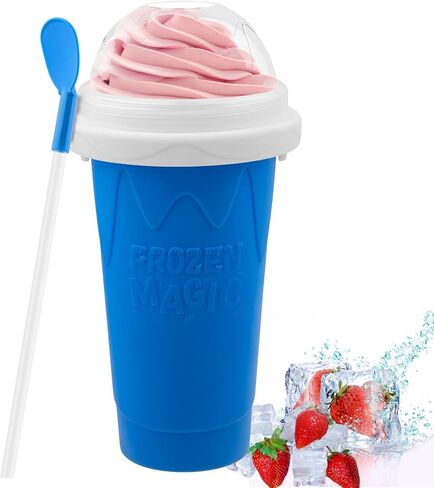Slushie Maker Cup - DIY Magic Slushy Maker Squeeze Cup, Portable Smoothie Squeeze Cup for Juices, Milk and Ice Cream Make, Double Layer Squeeze Slushy Maker Cup, Birthday Gifts for Friends&Family Blue in Saudi Arabia