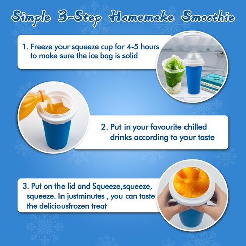Slushie Maker Cup - DIY Magic Slushy Maker Squeeze Cup, Portable Smoothie Squeeze Cup for Juices, Milk and Ice Cream Make, Double Layer Squeeze Slushy Maker Cup, Birthday Gifts for Friends&Family Blue in Saudi Arabia