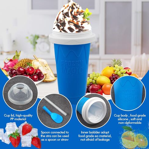 Slushie Maker Cup - DIY Magic Slushy Maker Squeeze Cup, Portable Smoothie Squeeze Cup for Juices, Milk and Ice Cream Make, Double Layer Squeeze Slushy Maker Cup, Birthday Gifts for Friends&Family Blue in Saudi Arabia