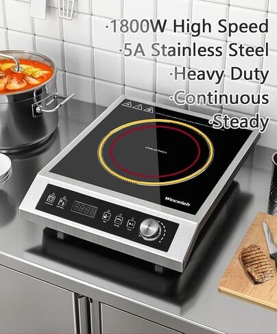 Commercial Induction Cooktop,Electric Cooktop Stove,Durable Countertop Burner,10 Temp Levels,Sensor Touch & Knob Control, Boil and Simmer, 3-Hour Timer & 24 Hours Preset,Heavy Duty,120V/1800W in Saudi Arabia