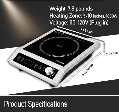 Commercial Induction Cooktop,Electric Cooktop Stove,Durable Countertop Burner,10 Temp Levels,Sensor Touch & Knob Control, Boil and Simmer, 3-Hour Timer & 24 Hours Preset,Heavy Duty,120V/1800W in Saudi Arabia
