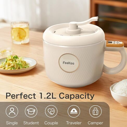 Mini Rice Cooker 2 Cup, Feekaa Rice Cooker Small 1.2L, Small Removable Electric Rice Cooker for 1-2 people, 6 Modes Rice Cooker for White Rice, Brown Rice, Stew, Ramen, Porridge, Hot Pot in Saudi Arabia