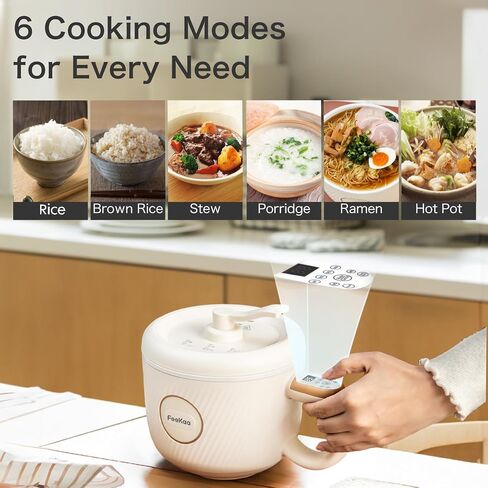 Mini Rice Cooker 2 Cup, Feekaa Rice Cooker Small 1.2L, Small Removable Electric Rice Cooker for 1-2 people, 6 Modes Rice Cooker for White Rice, Brown Rice, Stew, Ramen, Porridge, Hot Pot in Saudi Arabia