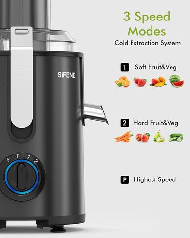 SiFENE Quick Juicer Machine, Centrifugal Juicer with 3" Big Mouth for Whole Fruits & Veggies, Easy to Clean, BPA Free Stainless Steel Kitchen Juicer in Saudi Arabia
