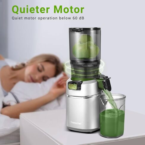 آلات عصارة AMZCHEF، عصارة مضغ ذاتية التغذية مقاس 5.3 بوصة تناسب الفواكه والخضروات الكاملة، آلات عصارة كهربائية بالضغط البارد ذات إنتاجية عالية للعصير، سهلة التنظيف، خالية من مادة BPA، 250 وات in Kuwait