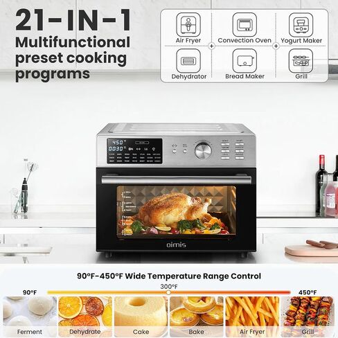 Air Fryer Oven, 21-in-1 Toaster Oven 32QT Convection Oven Countertop, Stainless Steel Smart Airfryer,6 Accessories, Rotisserie, Recipes,1800W in Saudi Arabia
