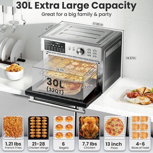 Air Fryer Oven, 21-in-1 Toaster Oven 32QT Convection Oven Countertop, Stainless Steel Smart Airfryer,6 Accessories, Rotisserie, Recipes,1800W in Saudi Arabia
