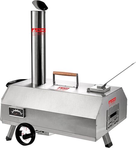 Pizza Oven Outdoor, 12inch Semi-Automatic Rotatable Pizza Ovens, Portable Stainless Steel Wood Fired Pizza Oven Pizza Maker with Built-in Thermometer Pizza Cutter Carry Bag(Silver half-round) in Saudi Arabia