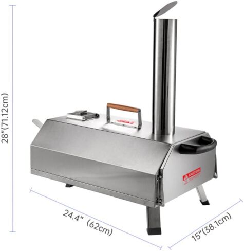 Pizza Oven Outdoor, 12inch Semi-Automatic Rotatable Pizza Ovens, Portable Stainless Steel Wood Fired Pizza Oven Pizza Maker with Built-in Thermometer Pizza Cutter Carry Bag(Silver half-round) in Saudi Arabia