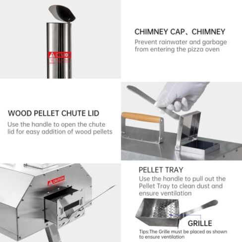 Pizza Oven Outdoor, 12inch Semi-Automatic Rotatable Pizza Ovens, Portable Stainless Steel Wood Fired Pizza Oven Pizza Maker with Built-in Thermometer Pizza Cutter Carry Bag(Silver half-round) in Saudi Arabia