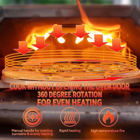 Pizza Oven Outdoor, 12inch Semi-Automatic Rotatable Pizza Ovens, Portable Stainless Steel Wood Fired Pizza Oven Pizza Maker with Built-in Thermometer Pizza Cutter Carry Bag(Silver half-round) in Saudi Arabia