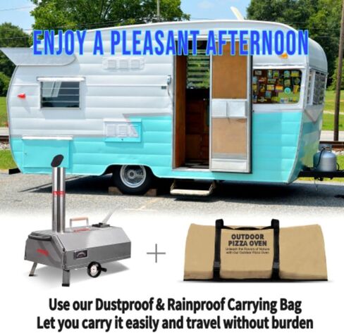 Pizza Oven Outdoor, 12inch Semi-Automatic Rotatable Pizza Ovens, Portable Stainless Steel Wood Fired Pizza Oven Pizza Maker with Built-in Thermometer Pizza Cutter Carry Bag(Silver half-round) in Saudi Arabia
