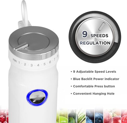Immersion Stick Hand Blender - 9 Speeds Contorl, Slim Stick Blender Wand, 350W DC Motor, For Shakes and Smoothies, Puree Baby Food & Soup, Whisk & Milk Frother Attachments (White) in Saudi Arabia