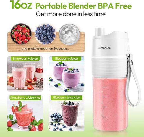Personal Size Blender, Enenal Portable Blenders Smoothies and Shakes 5000mAh Battery, 16oz Mini Blender USB Rechargeable, Handheld Blender BPA-Free Fruit Smoothie Juicer Cup in Saudi Arabia