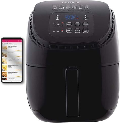 Nuwave 6-quart Brio Healthy Digital Air Fryer with One-Touch Digital Controls, 6 Preset Menu Functions & Removable Divider Insert,Black (Renewed) in Kuwait
