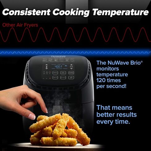 Nuwave 6-quart Brio Healthy Digital Air Fryer with One-Touch Digital Controls, 6 Preset Menu Functions & Removable Divider Insert,Black (Renewed) in Kuwait