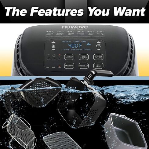 Nuwave 6-quart Brio Healthy Digital Air Fryer with One-Touch Digital Controls, 6 Preset Menu Functions & Removable Divider Insert,Black (Renewed) in Kuwait