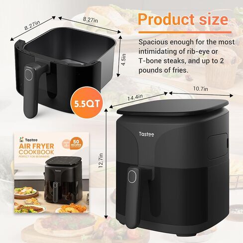 Sensor Magic Smart Air Fryer 5.5 QT with Dual-sensor Cook Probe, 8 Professional Cooking Functions, Chef-made Cookbook and Online Recipes, Large Viewing Window, Black in Saudi Arabia